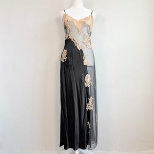 VTG Jacalyn Bennett Fredericks of Hollywood Silk Slip Maxi Large Beaded Lace 90s